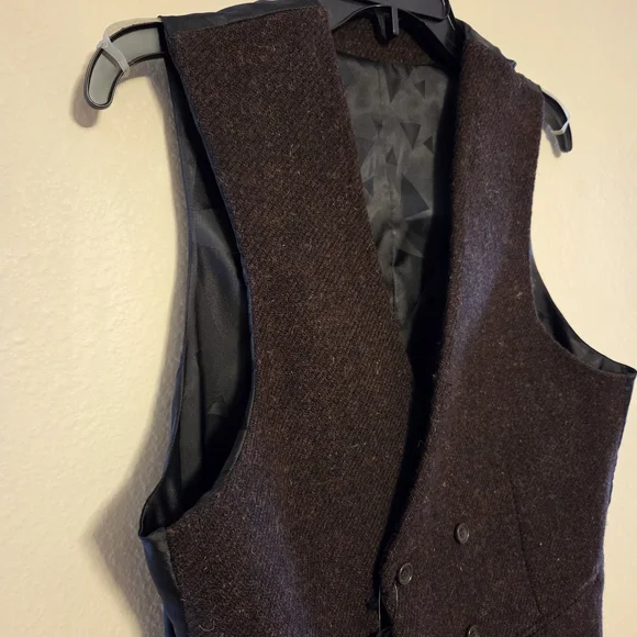 ASOS Harris Tweed Wool Vest 38R Brown Geometric Lining NWT - Picture 5 of 14